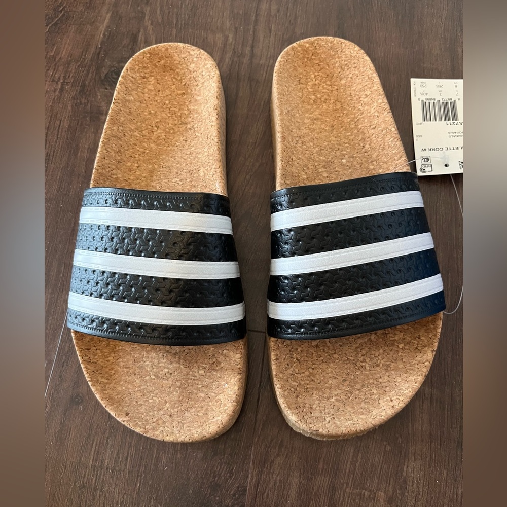 NWT Adidas Adilette cork slides